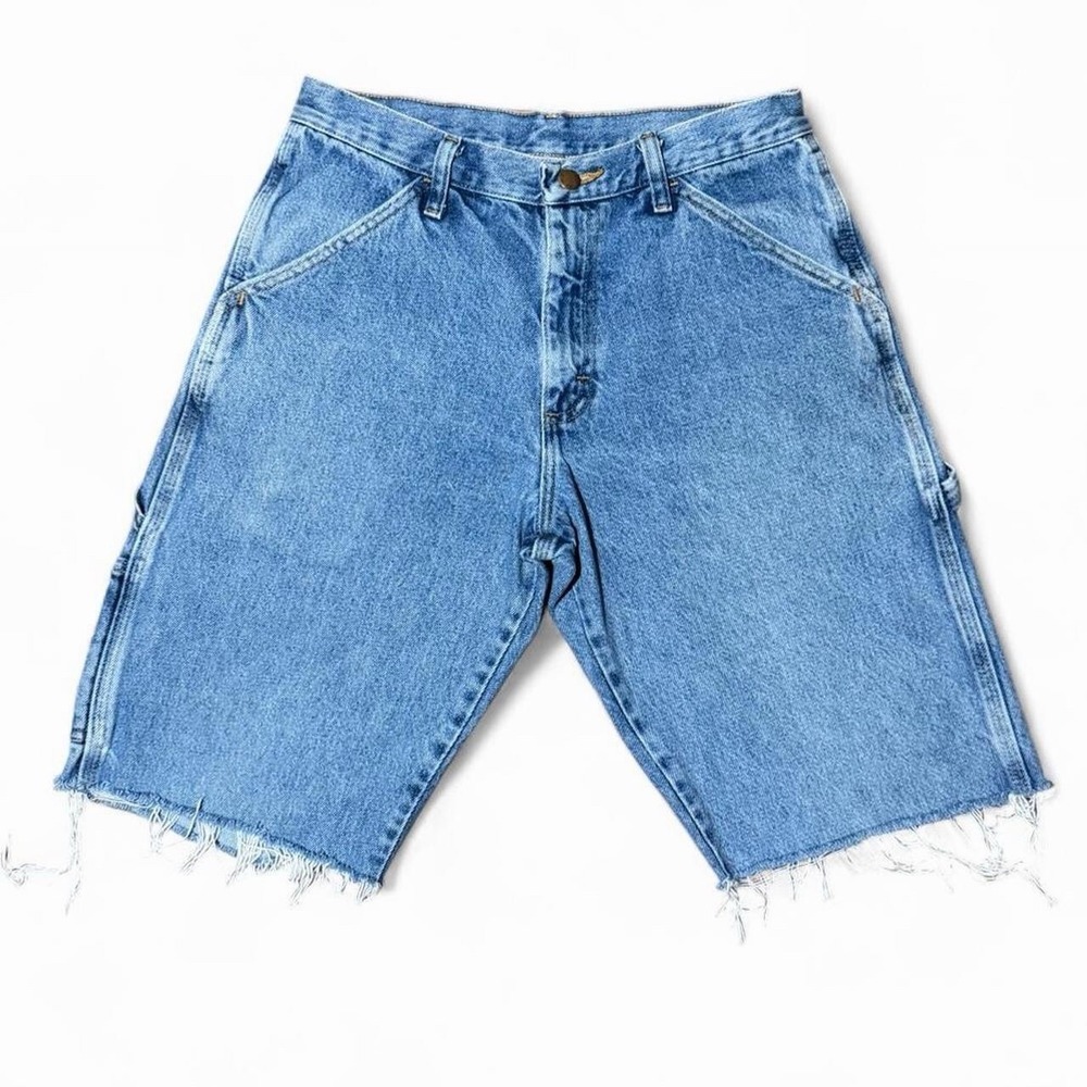 Vintage 90s Rustler Blue Cut Off Jorts Carpenter Cargo Denim Jean Shorts 30x12"